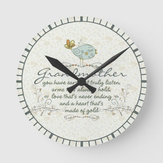 Grandmother Poem with Birds Runde Wanduhr (Vorderseite)