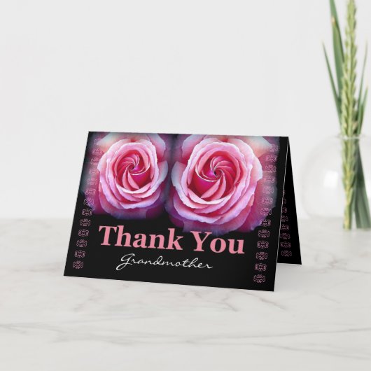 GRANDMOTHER - Wedding Thank You with Pink Roses Dankeskarte (Vorderseite)