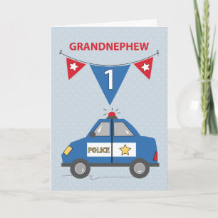 Grandnephew 1. Geburtstag Blaues Polizeiauto Karte