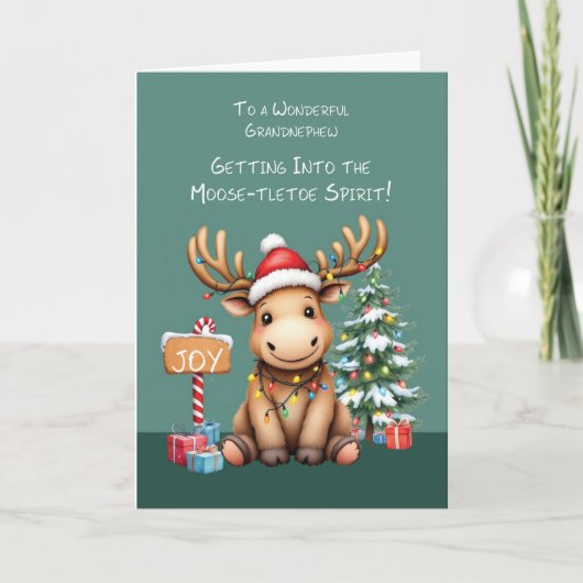 Grandnephew Adorable Funny Moose Weihnachten Karte (Vorderseite)