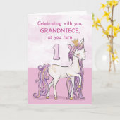Grandniece-1. Geburtstags-rosa Pferd mit Krone Karte (Gelbe Blume)