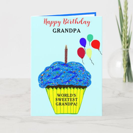 Grandpa Birthday Blue Cupcake FOTO Karte (Vorderseite)