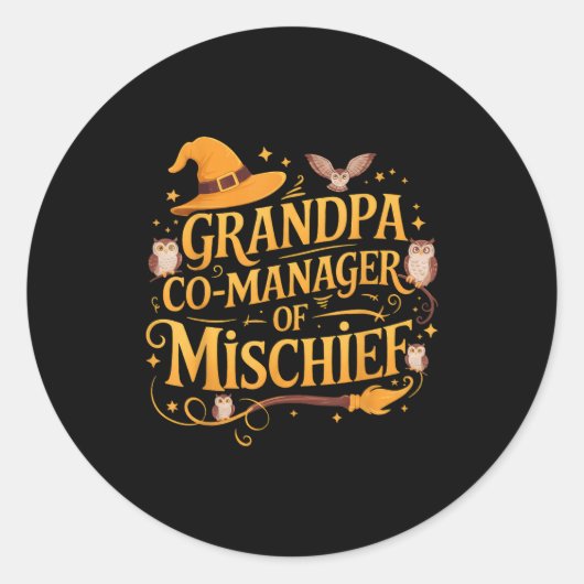 Grandpa Co-manager Of Mischief Birthday Family Mat Runder Aufkleber (Vorderseite)