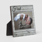 Grandpa Erste Vatertag Foto Rustikales graues Holz Fotoplatte (Vorderseite)