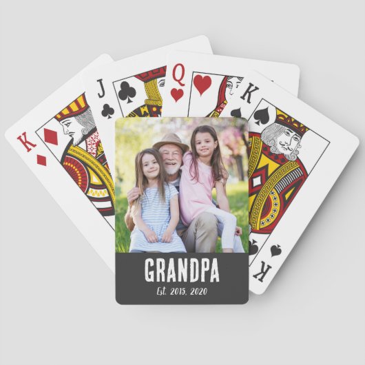 Grandpa Established White grunge Script Photo Spielkarten (Rückseite)