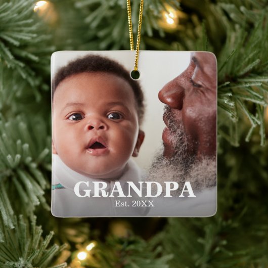 GRANDPA Established Year Photo Ceramic Ornament (Baum)