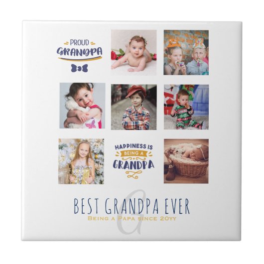 GRANDPA FOTO COLLAGE GIFT Proud Papa Pops Grampen Fliese (Vorderseite)