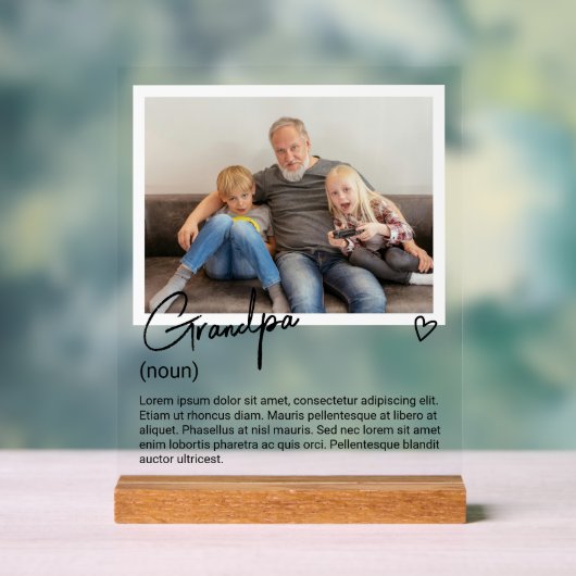 Grandpa-Foto und Personalisierte Bezeichnung Acrylschild (Neutral)