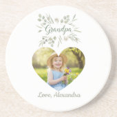 Grandpa Gift Coaster - Heart Photo & Eucalyptus Getränkeuntersetzer (Vorne)