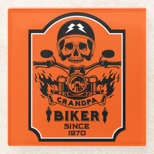 Grandpa Motorradfahrer Glasuntersetzer (Vorderseite)