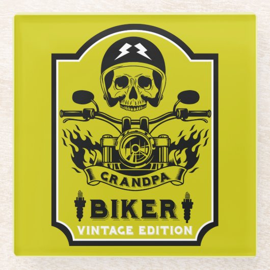 Grandpa Motorradfahrer Glasuntersetzer (Vorderseite)
