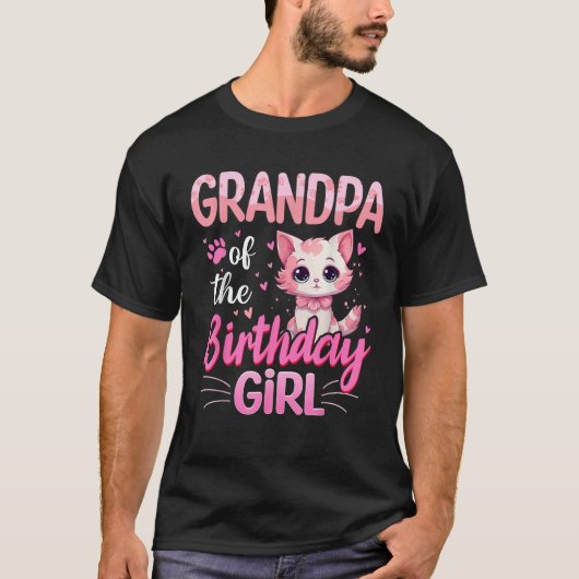 Grandpa Of The Birthday Girl Cute Cat Lover Kitten T-Shirt (Vorderseite)