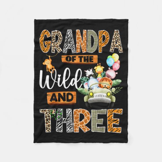 Grandpa Of The Wild And Three 3rd Birthday Boy Saf Fleecedecke (Vorderseite)