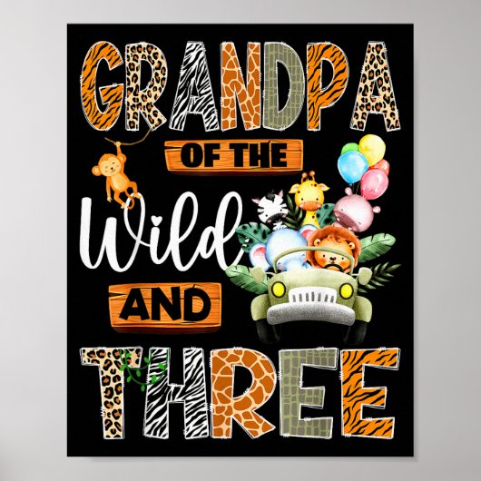 Grandpa Of The Wild And Three 3rd Birthday Boy Saf Poster (Vorne)