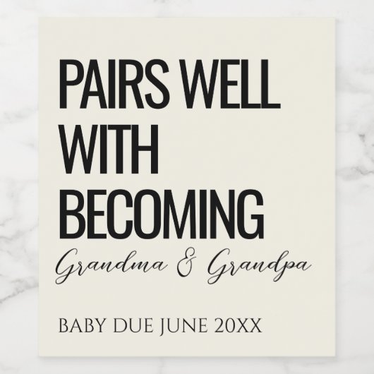 Grandparents Baby Reveal Pregnancy Announcement Weinetikett (Einzelnes Label)