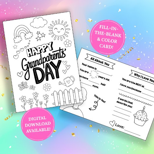 Grandparents Day Coloring Card: Fill-in-the-Blank Karte