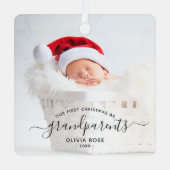 Grandparents First Christmas Photo Black Script Ornament Aus Metall (Vorderseite)