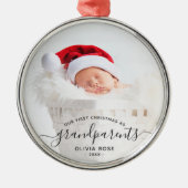 Grandparents First Christmas Photo Black Script Ornament Aus Metall (Vorne)