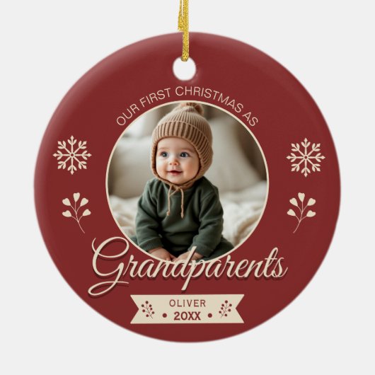 Grandparents First Christmas Photo Keramik Ornament (Hinten)