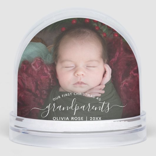Grandparents First Christmas Photo White Script Schneekugeln (Vorderseite)