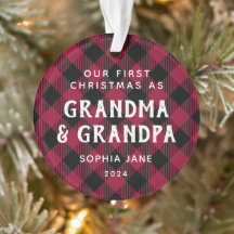Grandparents First Christmas Rustic Plaid Photo
