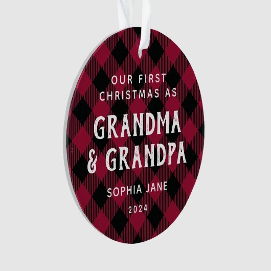 Grandparents First Christmas Rustic Plaid Photo Ornament (Vorderseite)
