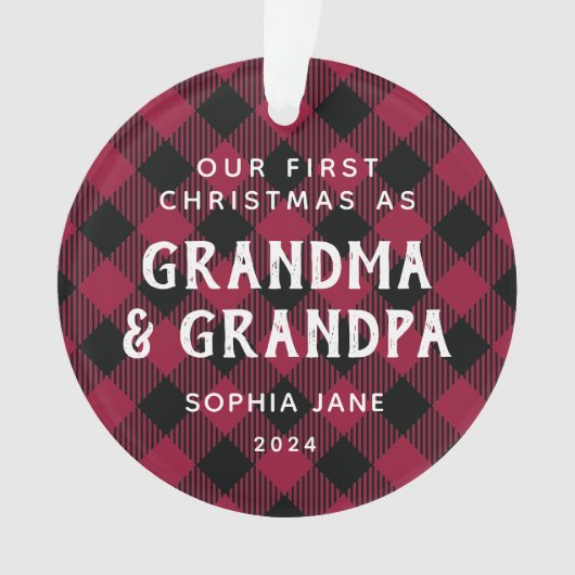 Grandparents First Christmas Rustic Plaid Photo Ornament (Vorderseite)