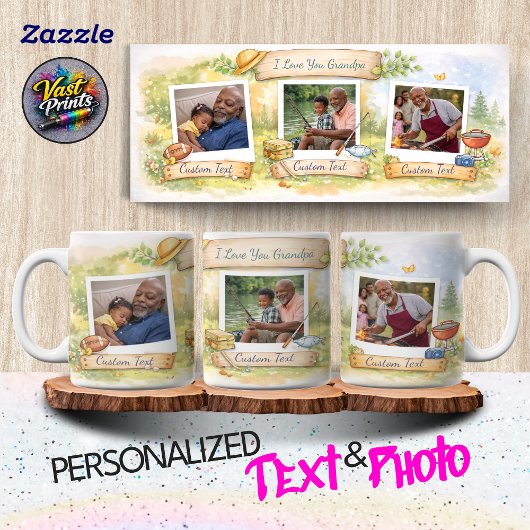 Grandpa's Favorite Activities Custom Text Photo Kaffeetasse