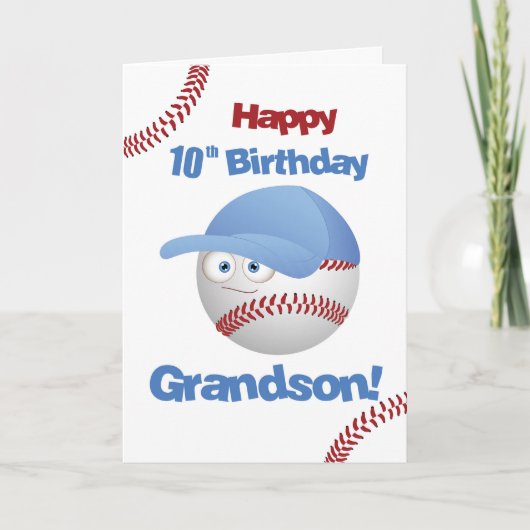Grandson 10. Geburtstag Funny Baseball Face Karte (Vorderseite)