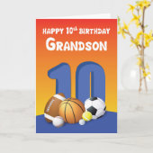 Grandson 10. Geburtstag Sportbälle Karte (Gelbe Blume)