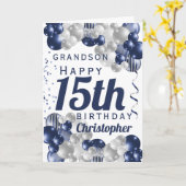 Grandson 15. Geburtstag Navy Ballon Karte (Gelbe Blume)