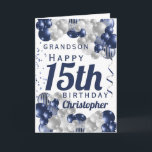 Grandson 15. Geburtstag Navy Ballon Karte<br><div class="desc">Eine wunderschöne Marine und Silberballon glückliche 15. Geburtstagskarte. Dieses fabelhafte Design ist der perfekte Weg,  um Ihrem Enkel einen glücklichen 15. Geburtstag (oder jedes Alter!) zu wünschen,  Personalisieren Sie mit unserem eigenen individuelle Name und Botschaft. Blaue Typografie.</div>