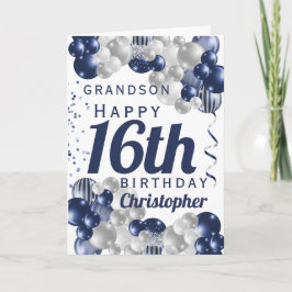 Grandson 16. Geburtstag Navy Ballon Karte