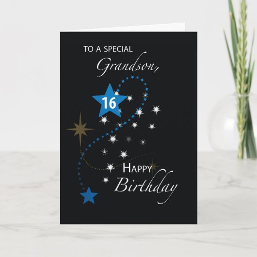 Grandson 16th Birthday Star Inspirational Blue Karte (Vorderseite)