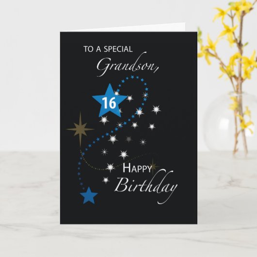 Grandson 16th Birthday Star Inspirational Blue Karte (Gelbe Blume)