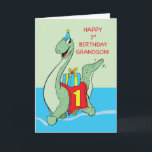 Grandson, 1. Geburtstag Dinosaurier Karte<br><div class="desc">Ihr Enkel wird die Überraschung seines Lebens bekommen,  wenn er diesen gigantischen Dinosaurier auf dem Cover seiner 1. Geburtstagskarte sieht. Lass ihm,  seinen Tag mehr zu genießen,  indem er ihm das gibt.</div>