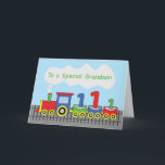 Grandson 1. Geburtstag farbenfroher Zug auf Schien Karte<br><div class="desc">Wenn ihr Enkel bald seinen 1. Geburtstag feiert,  wird ihm diese Karte am besten zu geben sein. Diese Sake-Karte wird sicherlich lustige Erinnerungen seiner ersten Geburtstagsfeier mit sich bringen. Holen Sie sich eine Kopie davon,  um ihm zu geben.</div>