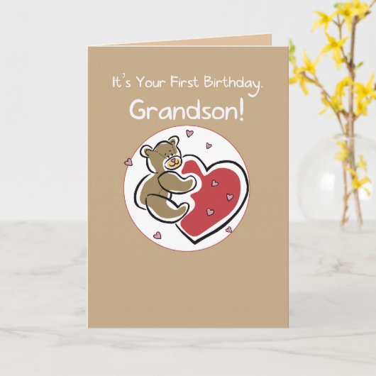 Grandson 1. Geburtstagsbär Karte (Gelbe Blume)