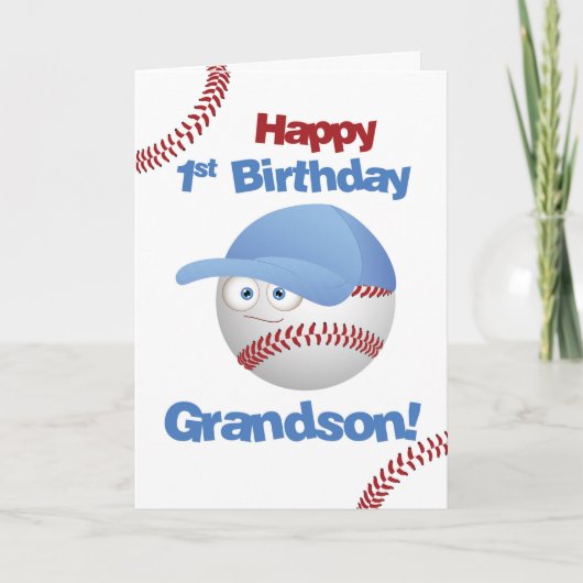 Grandson 1st Birthday, Baseball Theme Karte (Vorderseite)
