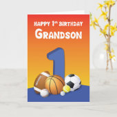 Grandson 1st Birthday Sports Balls Karte (Gelbe Blume)