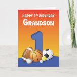 Grandson 1st Birthday Sports Balls Karte<br><div class="desc">This brightly colored card is perfect for the little grandson who loves to play with balls! On his first birthday,  wish him a day that kicks up a lot of fun.</div>