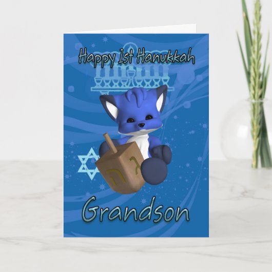 Grandson 1st Hanukkah Card Fox Feiertagskarte (Vorderseite)