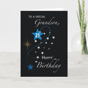 Grandson 21st Birthday Star Inspirational Black Karte