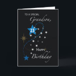 Grandson 23. Geburtstag Star Inspiration Schwarz Karte<br><div class="desc">Er wird bald 23,  dein Enkel ist. Benutzen Sie diese Karte,  um ihn mit einer inspirierenden 23. Geburtstagsnachricht zu überraschen,  während er feiert. Die Vorderseite ist schwarz mit blauen und weißen Sternen.</div>