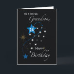Grandson 24. Geburtstag Star Inspiration Schwarz Karte<br><div class="desc">Auf dem Cover dieser 24. Geburtstagskarte stehen blaue und weiße Sterne,  die Ihren geliebten Enkel zum Geburtstag inspirieren sollen. Holen Sie sich jetzt eine Kopie davon,  damit Sie ihn überraschen können,  wenn sein Feiertag ankommt.</div>