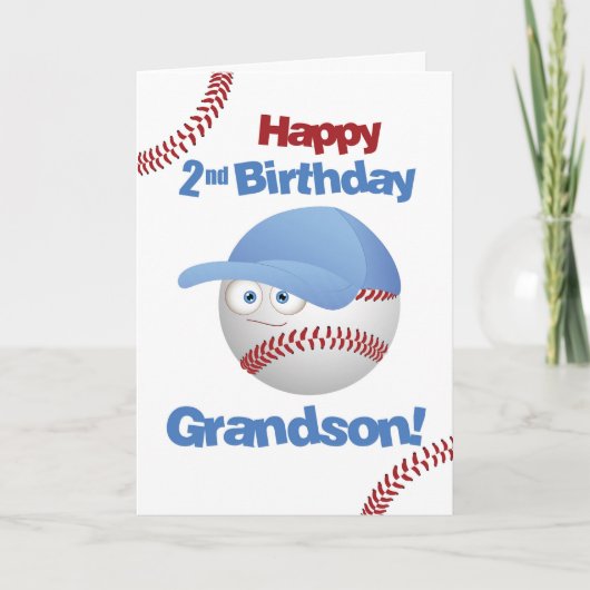 Grandson 2. Geburtstag Funny Baseball Face Karte (Vorderseite)