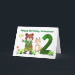 Grandson 2. Geburtstag Wasserfarbenbär und Fox Karte<br><div class="desc">Diese süße zweite Geburtstagskarte mit einem hübschen Bären in einem gemütlichen Mantel und Schal, der neben einem freundlichen Fuchs spazieren geht, während ein fröhlicher kleiner Vogel flutters in der Nähe. Eine große Zahl 2 steht vor uns und markiert den Beginn eines weiteren spannenden Jahres! Der weiche Aquarellstil verleiht dieser Karte...</div>