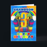 Grandson 3. Geburtstagskarte mit Burg Bouncy Karte<br><div class="desc">Eine sonnige glückliche 3. Geburtstagskarte mit Bouncy Castle</div>