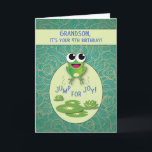 Grandson, 4. Geburtstag, Frosch Karte<br><div class="desc">Zeit für den 4. Geburtstag Ihres Enkels! Dieser lustige Frosch,  der auf einem Lilienpolster springt,  hat einen farbenfrohen Hintergrund. Er wird diese Froschkarte an seinem 4. Geburtstag Liebe!</div>