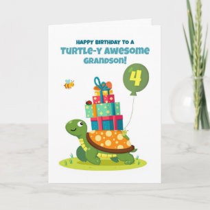 Grandson 4. Geburtstag Niedliche Schildkröte mit G Karte